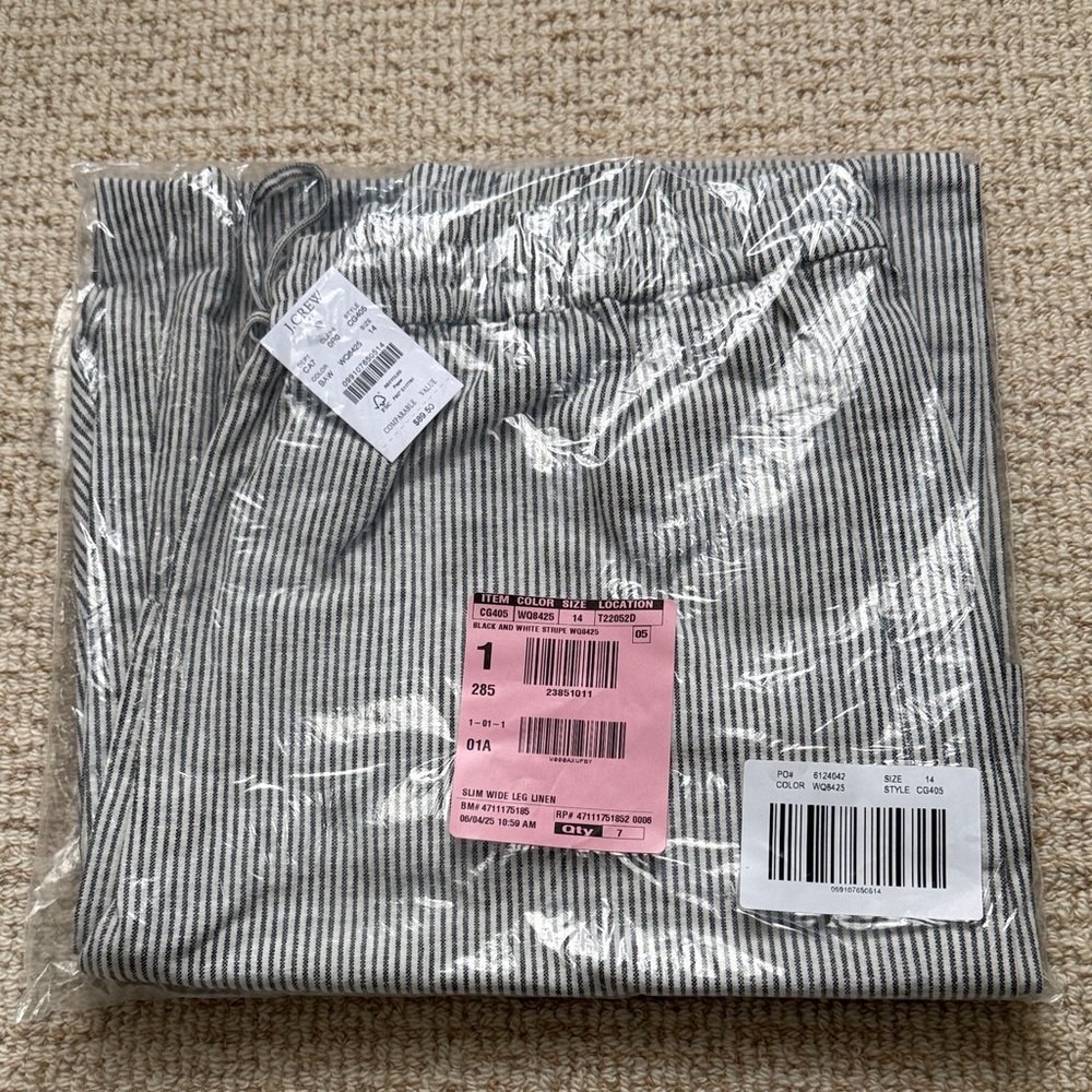 J Crew Linen Wide Leg Stripe Pants NWT